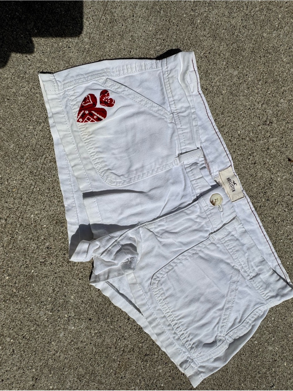 Hollister White Denim Shorts with Red Heart Accent